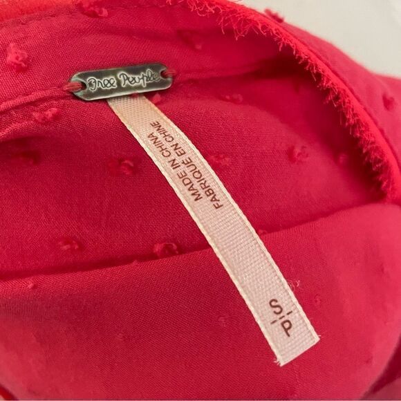 Free People Strawberry Pink Everyday Girl Swiss Dot Button Blouse Size Small - Picture 7 of 7